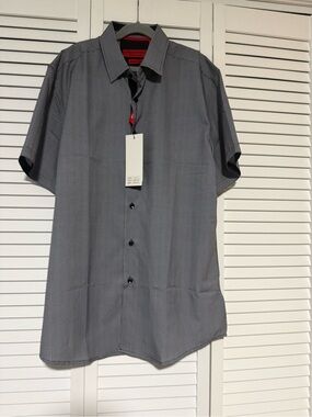 American Breed Men's Gray Woven Button-Up Shirt M Short Sleeve Geometric